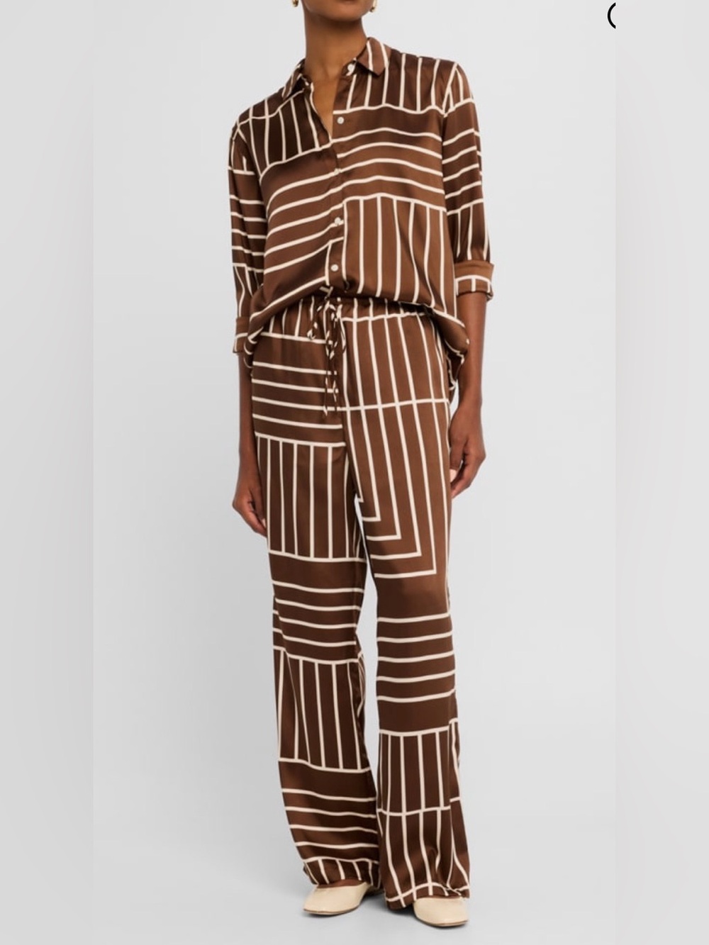 Rails Brown & White Geometric Wide-Leg Pants and Shirt